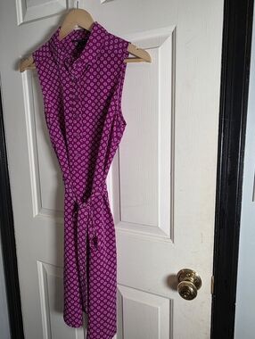 Banana Republic Womens Dress Size 4 Magenta Sleeveless Circles Print Tie Waist